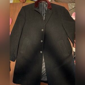 Calvin Klein Black Pea Coat with Red Collar